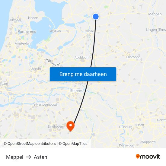 Meppel to Asten map