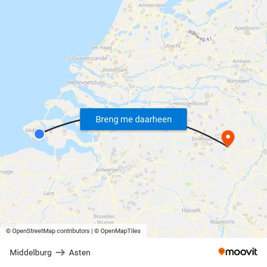 Middelburg to Asten map