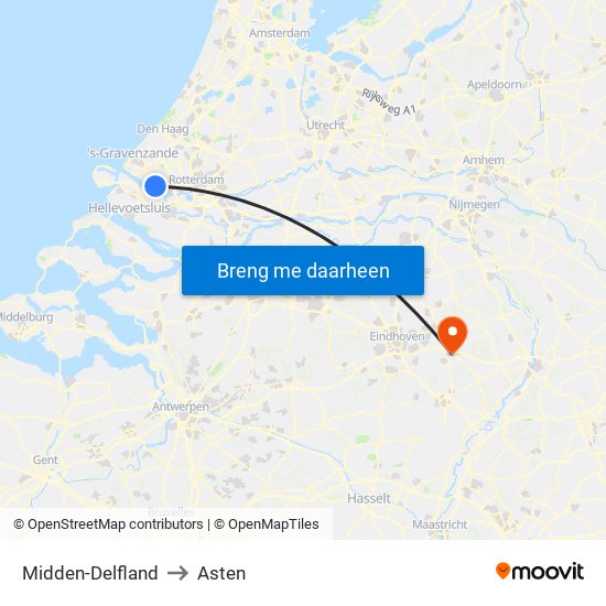 Midden-Delfland to Asten map