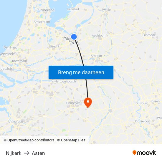 Nijkerk to Asten map