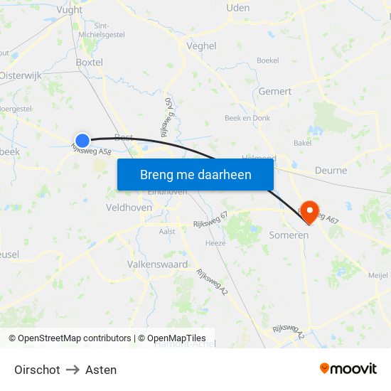 Oirschot to Asten map