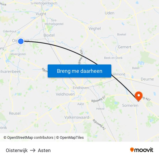 Oisterwijk to Asten map