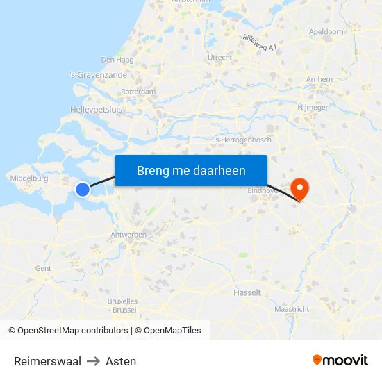 Reimerswaal to Asten map