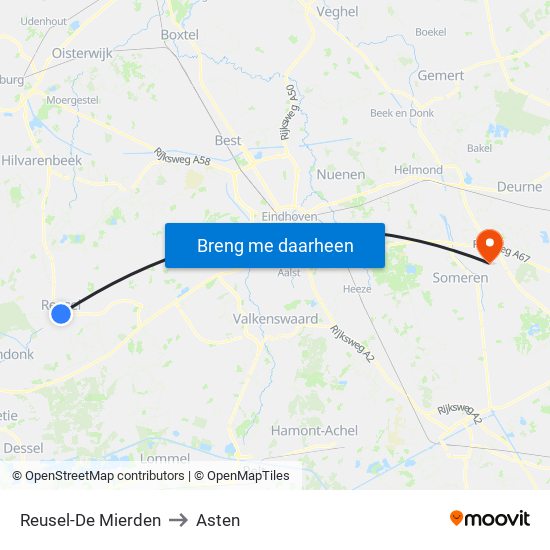 Reusel-De Mierden to Asten map