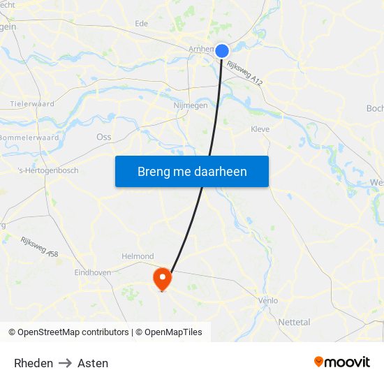 Rheden to Asten map