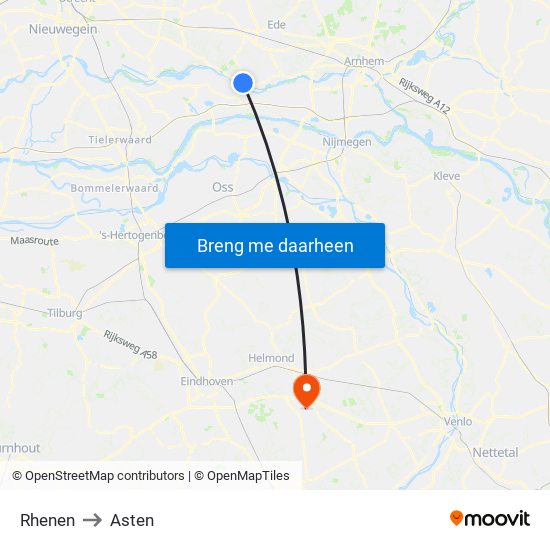 Rhenen to Asten map