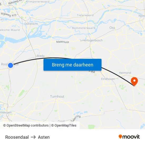 Roosendaal to Asten map