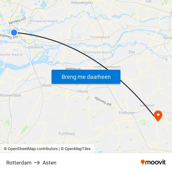 Rotterdam to Asten map