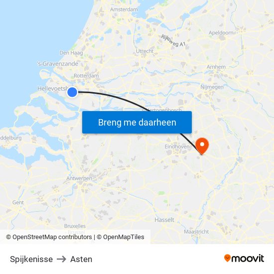 Spijkenisse to Asten map