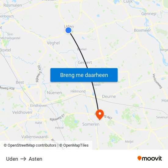 Uden to Asten map