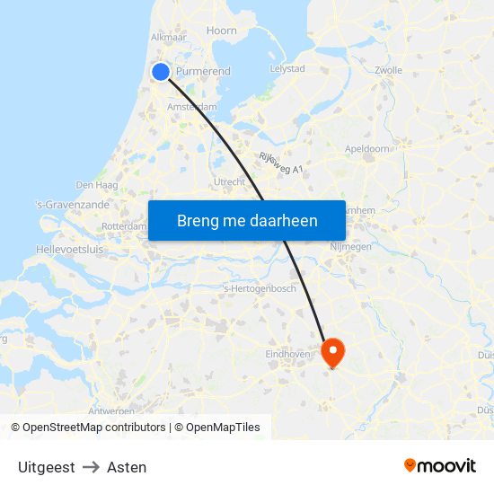 Uitgeest to Asten map