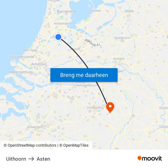 Uithoorn to Asten map