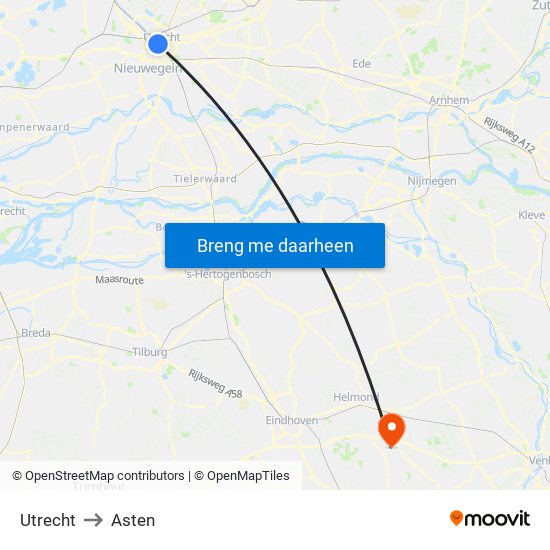 Utrecht to Asten map