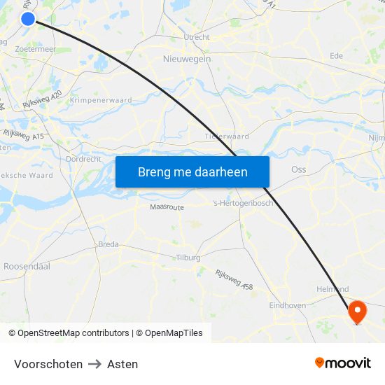 Voorschoten to Asten map