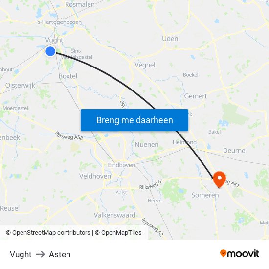 Vught to Asten map