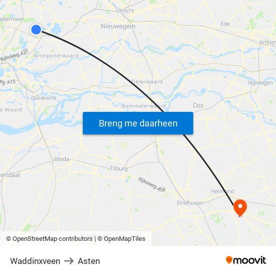 Waddinxveen to Asten map