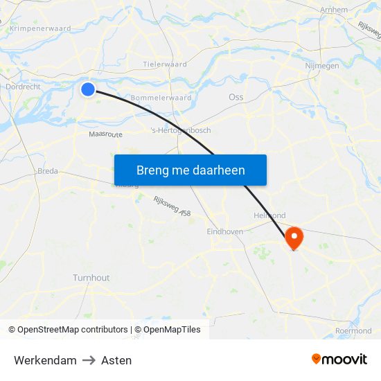 Werkendam to Asten map