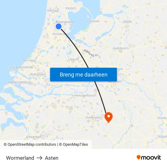 Wormerland to Asten map