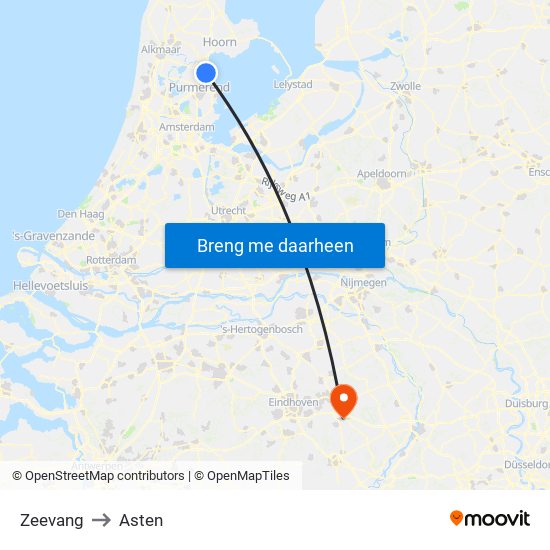 Zeevang to Asten map