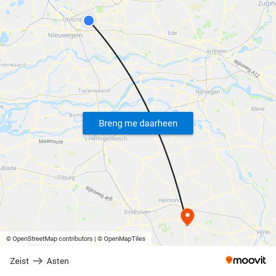 Zeist to Asten map