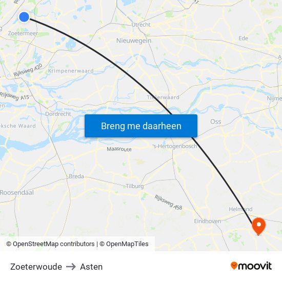Zoeterwoude to Asten map