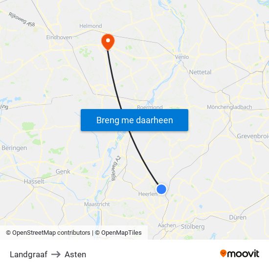 Landgraaf to Asten map