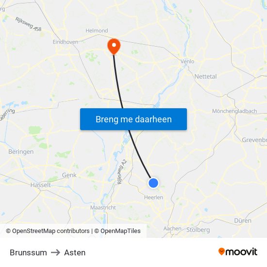 Brunssum to Asten map