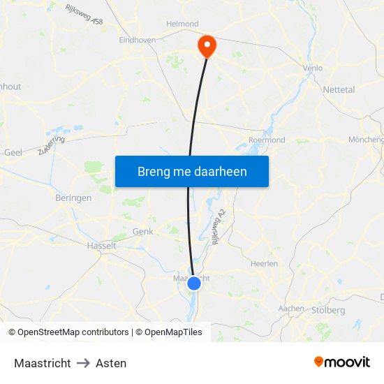 Maastricht to Asten map