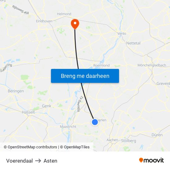 Voerendaal to Asten map