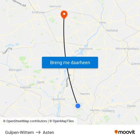Gulpen-Wittem to Asten map