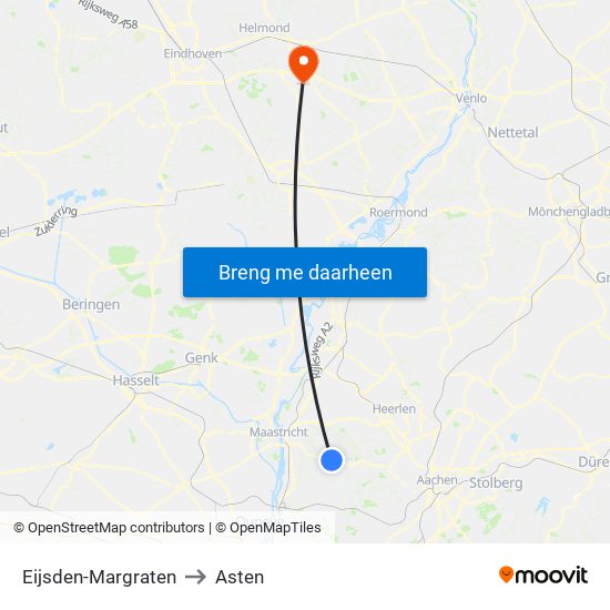Eijsden-Margraten to Asten map