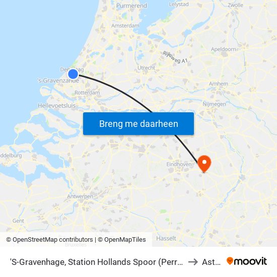 'S-Gravenhage, Station Hollands Spoor (Perron A) to Asten map