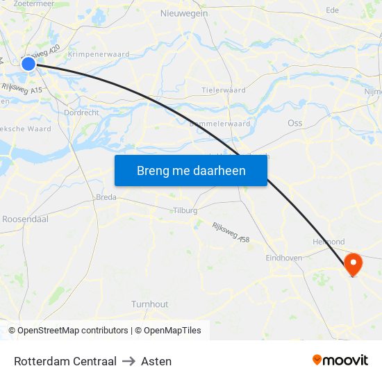 Rotterdam Centraal to Asten map