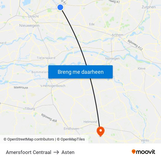 Amersfoort Centraal to Asten map