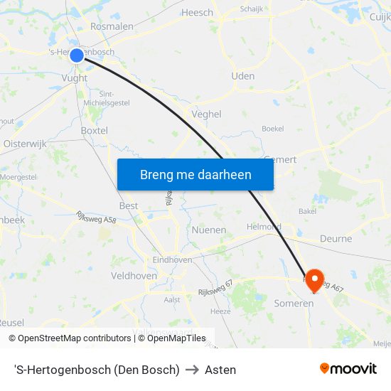 'S-Hertogenbosch (Den Bosch) to Asten map