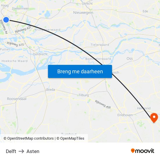 Delft to Asten map