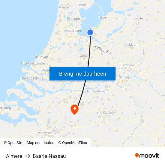 Almere to Baarle-Nassau map