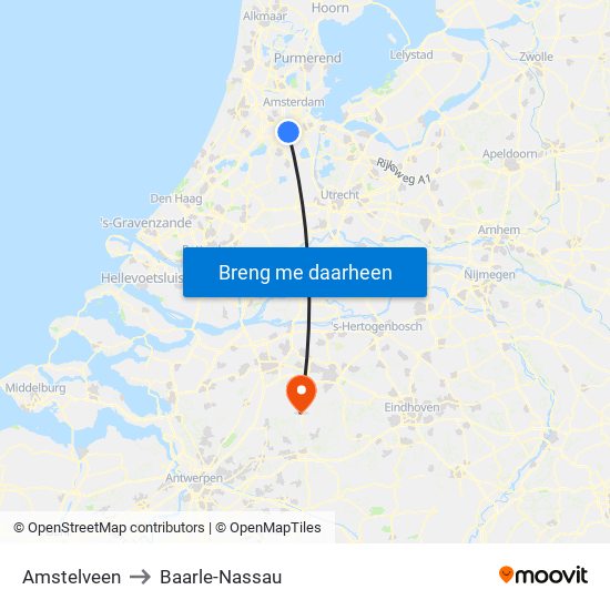 Amstelveen to Baarle-Nassau map