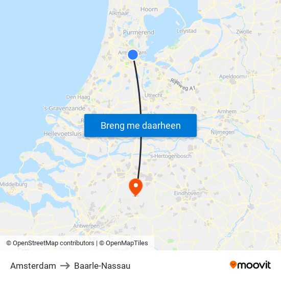 Amsterdam to Baarle-Nassau map