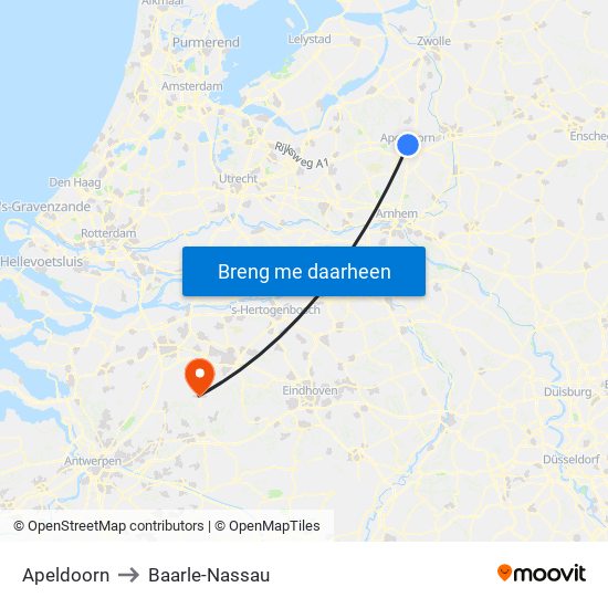 Apeldoorn to Baarle-Nassau map