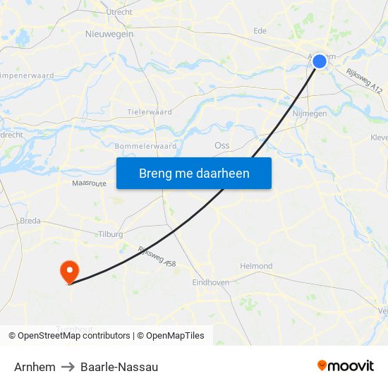 Arnhem to Baarle-Nassau map