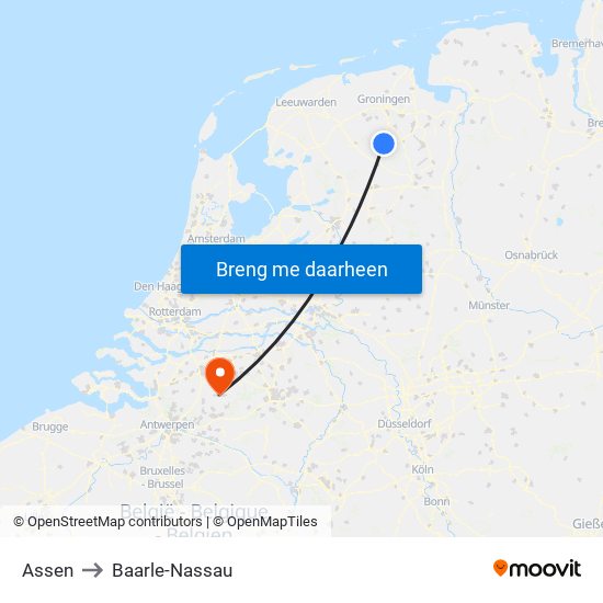 Assen to Baarle-Nassau map