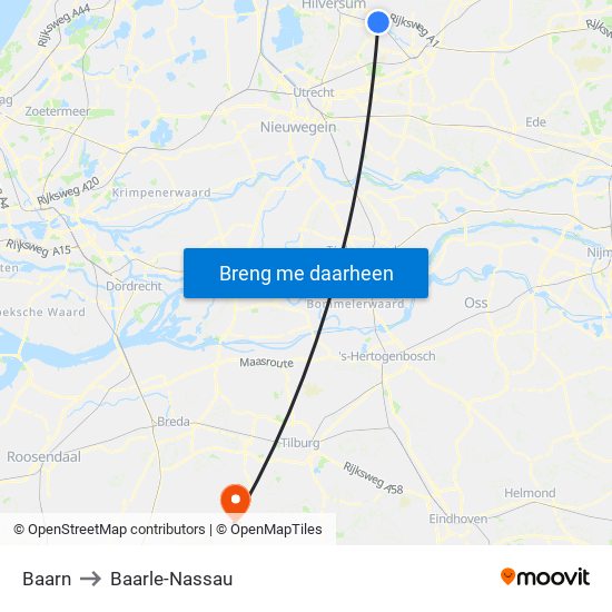 Baarn to Baarle-Nassau map