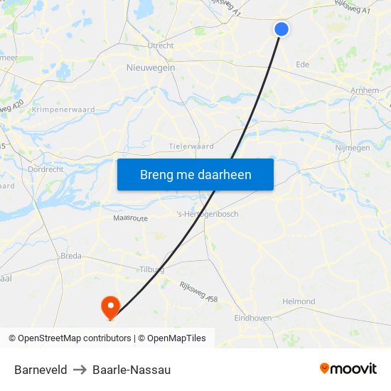 Barneveld to Baarle-Nassau map