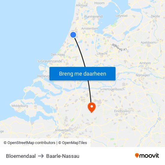 Bloemendaal to Baarle-Nassau map