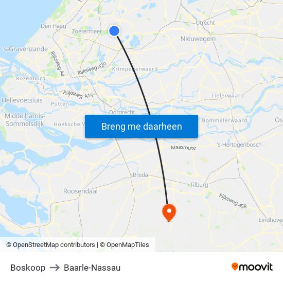 Boskoop to Baarle-Nassau map