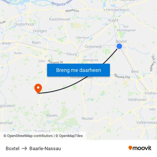 Boxtel to Baarle-Nassau map