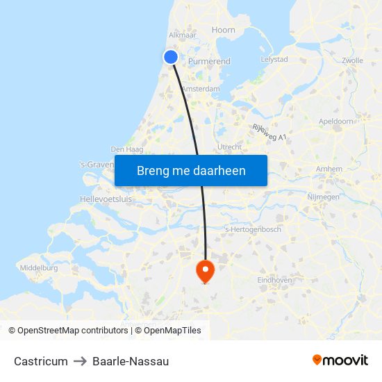 Castricum to Baarle-Nassau map