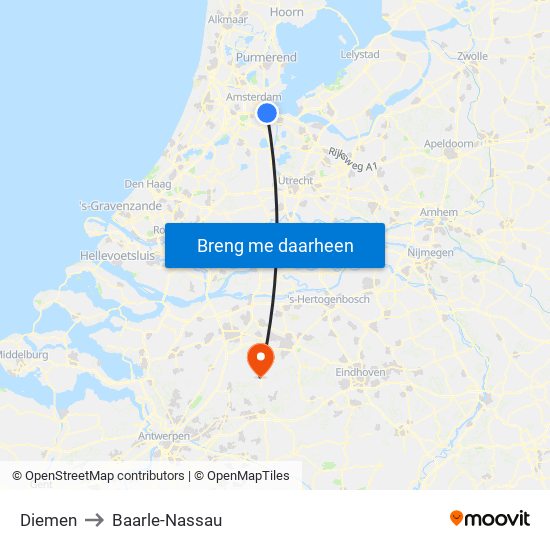 Diemen to Baarle-Nassau map