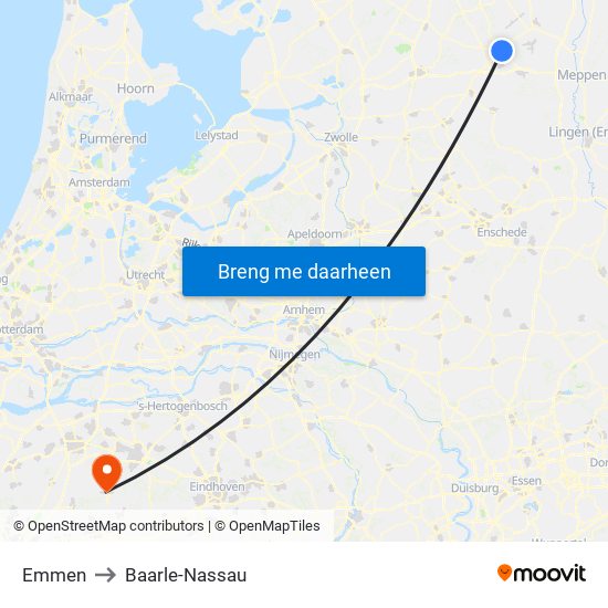 Emmen to Baarle-Nassau map